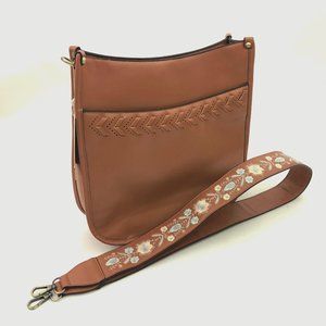 Jen and Co Pippa Brown Vegan Leather Stitch Accented Crossbody Bag